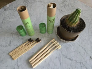 I'm Plastic Free testing Gaia Guy Microplastic-Free Toothbrushes
