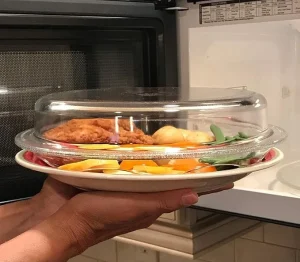 Cuchina Safe-2-in-1 Cover-‘n-Cook Vented Glass Microwave Plate Cover and Baking Dish Plastic-free Microwave Cover