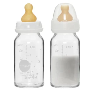 HEVEA Standard Neck Glass Baby Bottle with Natural Latex Nipples